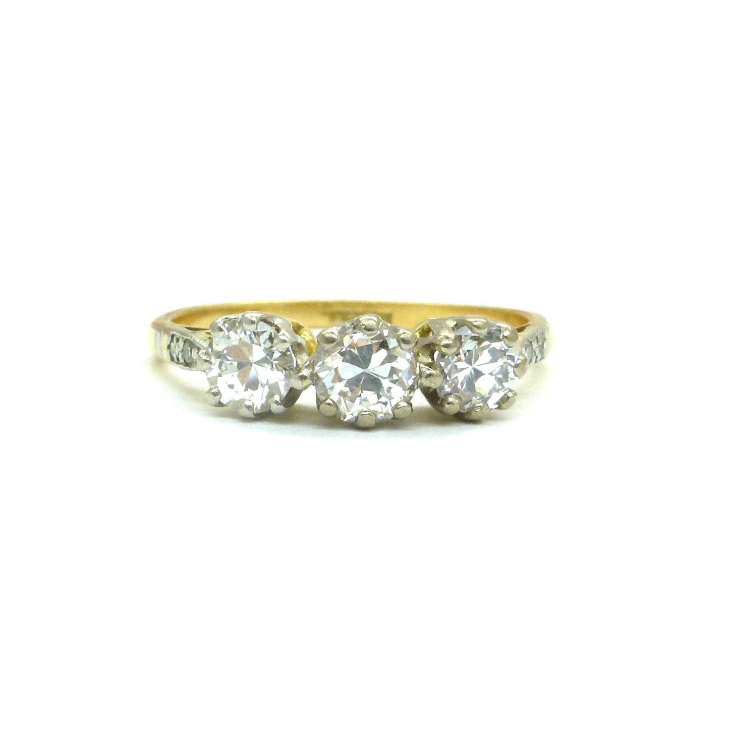 Antique Edwardian Old transitional cut diamond three stone trilogy ring 0.85ct c1910s ~ 1920's