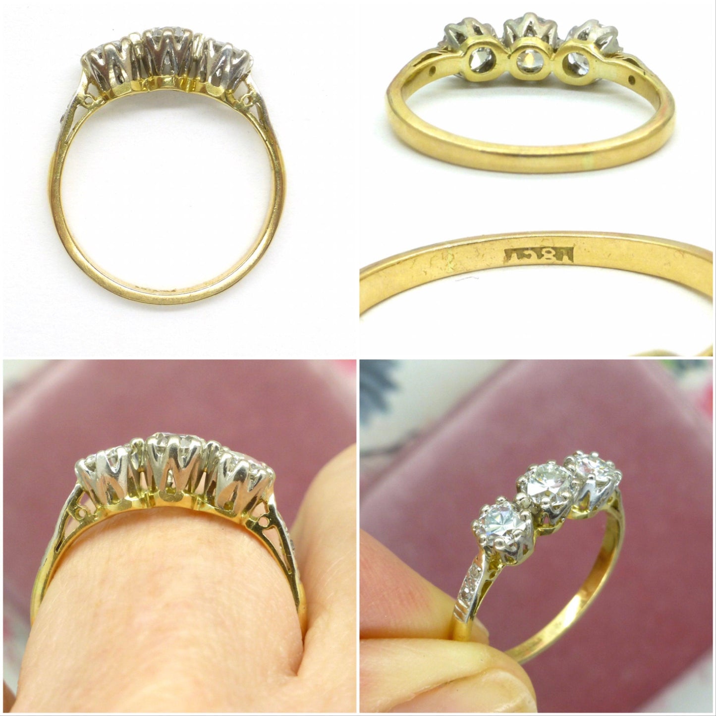 Antique Edwardian Old transitional cut diamond three stone trilogy ring 0.85ct c1910s ~ 1920's