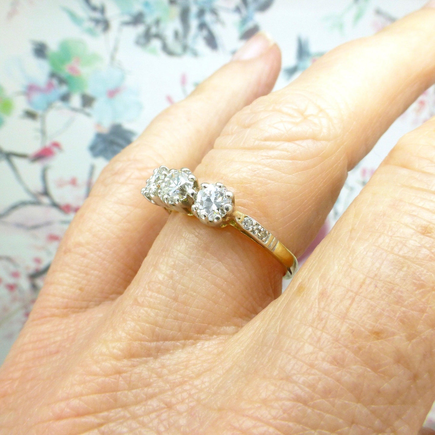 Antique Edwardian Old transitional cut diamond three stone trilogy ring 0.85ct c1910s ~ 1920's