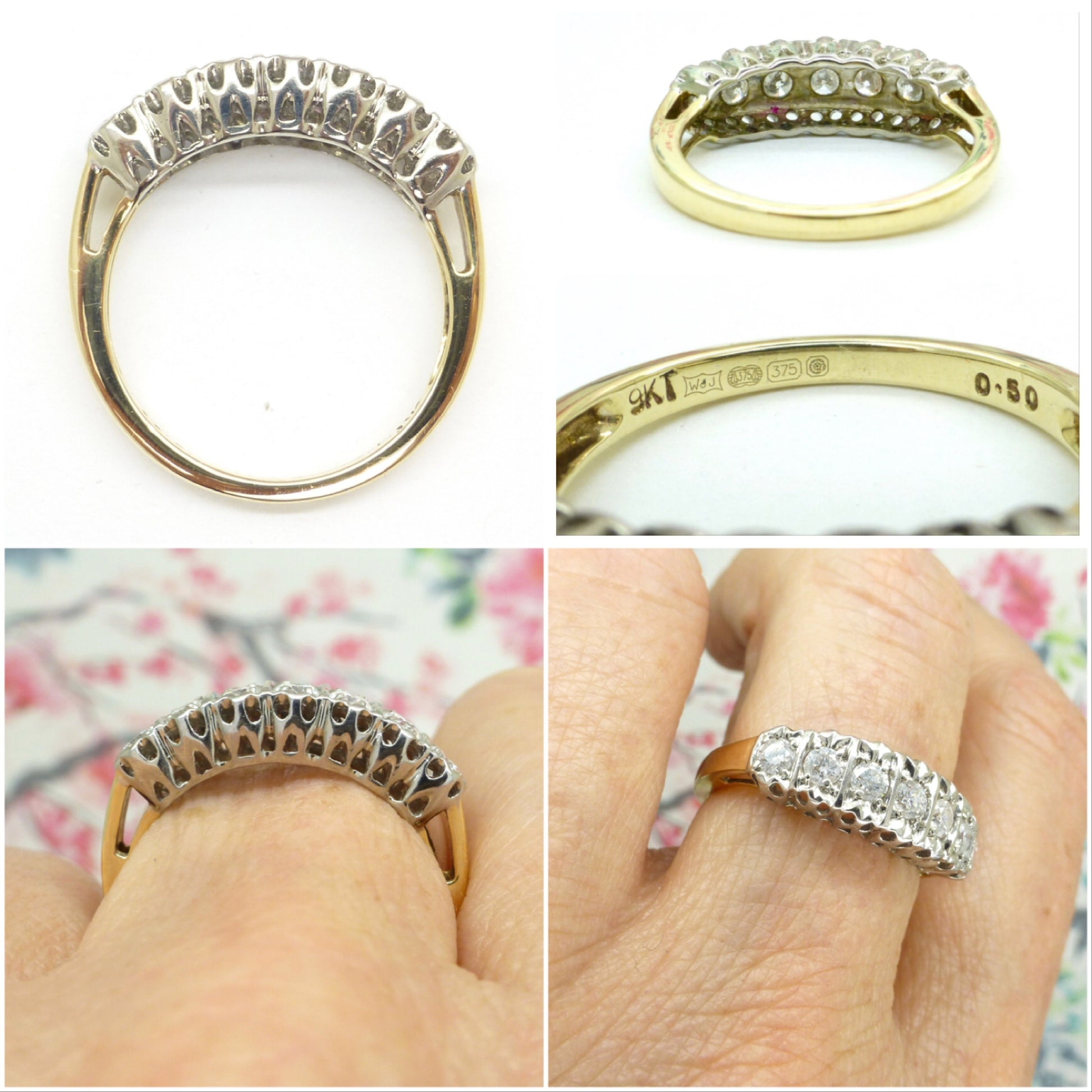 Vintage 9ct gold seven stone Diamond half eternity ring 0.50ct wedding band