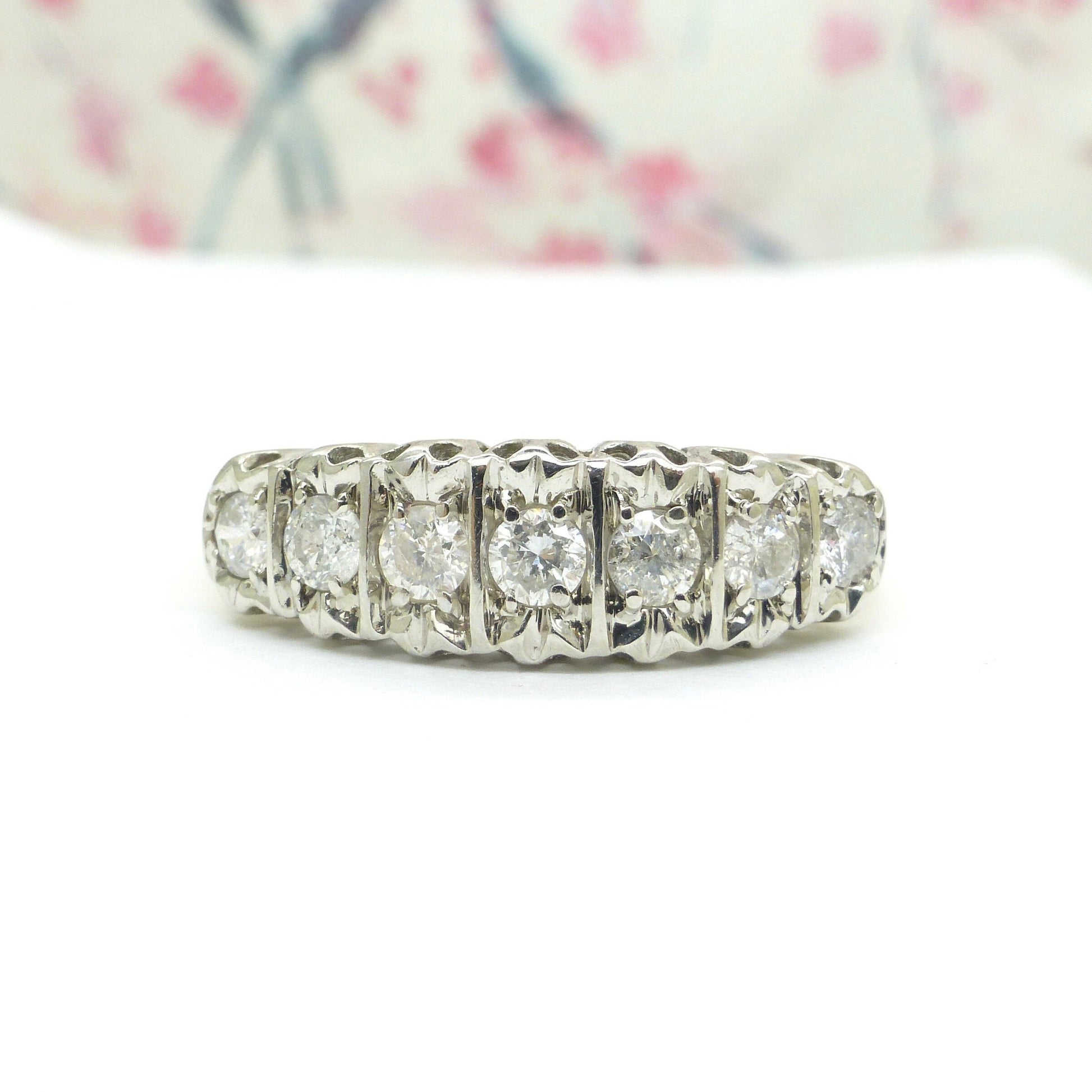 Vintage 9ct gold seven stone Diamond half eternity ring 0.50ct wedding band