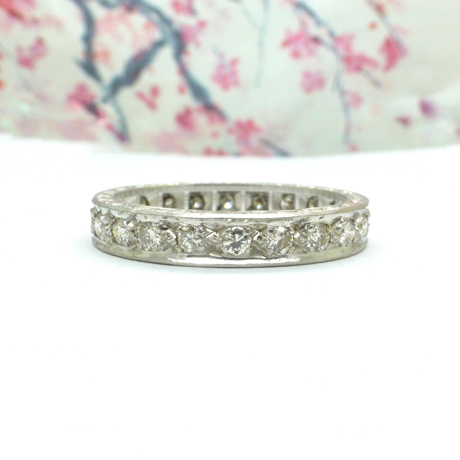 Vintage Art Deco 18ct white gold Diamond wedding band 0.66ct ~ Full eternity ring size O / 7