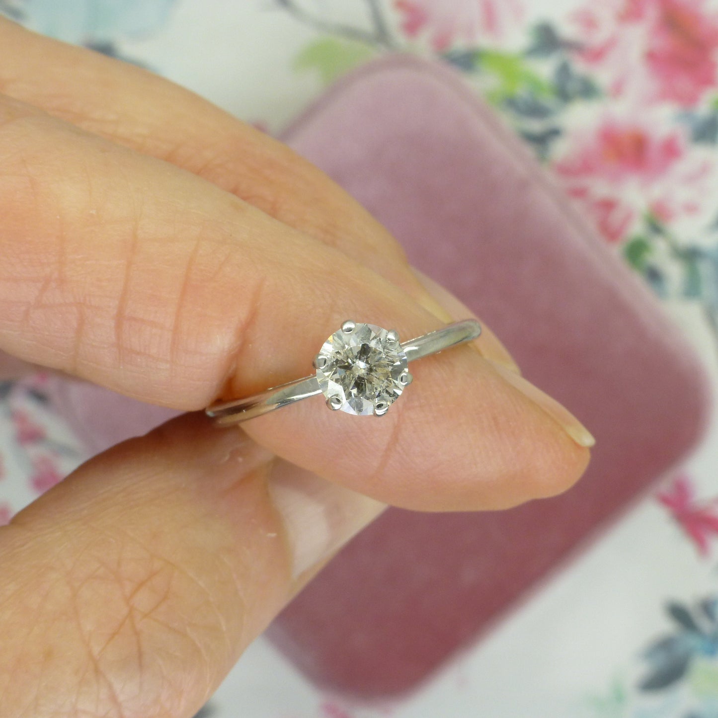 Vintage 18ct white gold 'Tiffany' style diamond solitaire engagement ring 0.60ct