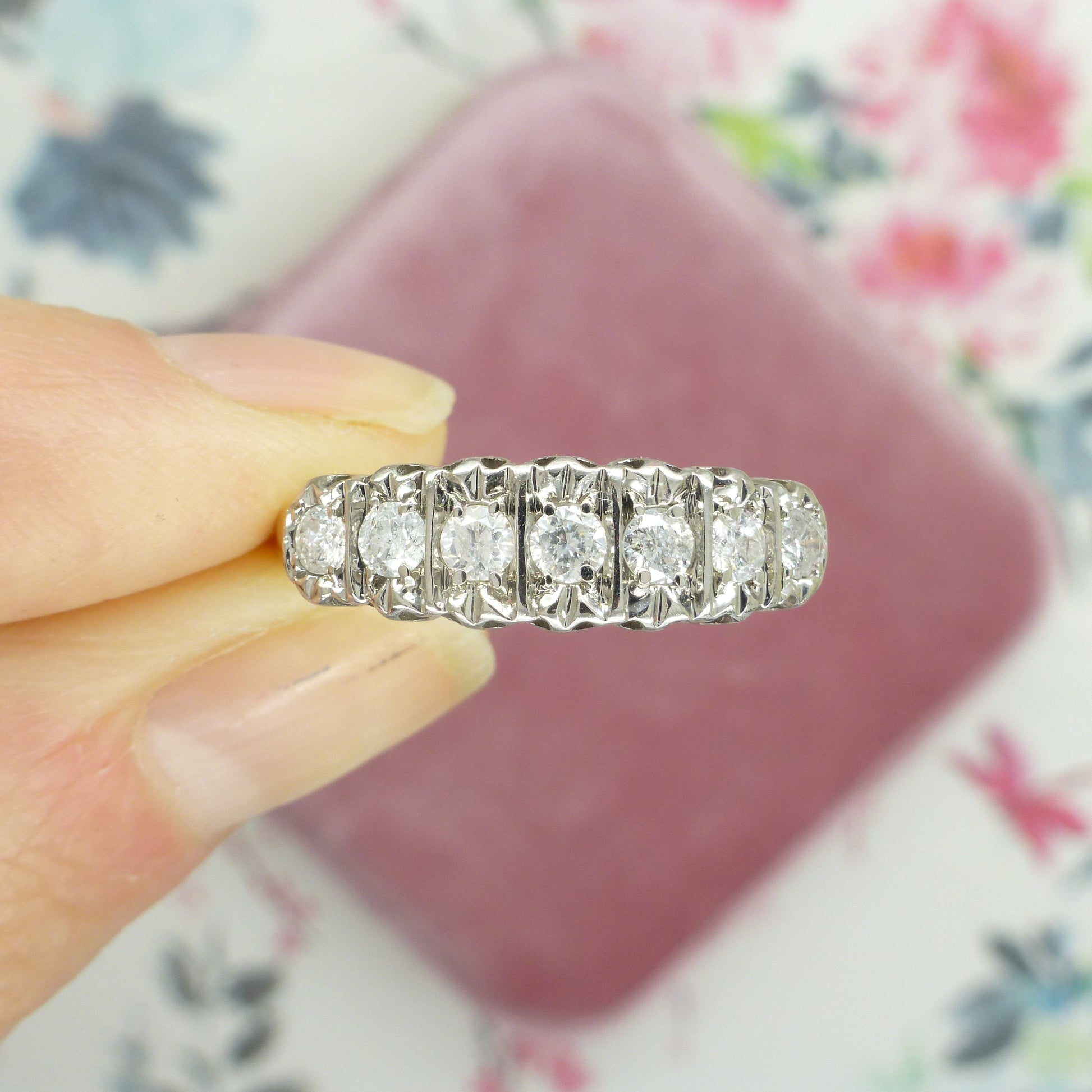 Vintage 9ct gold seven stone Diamond half eternity ring 0.50ct wedding band