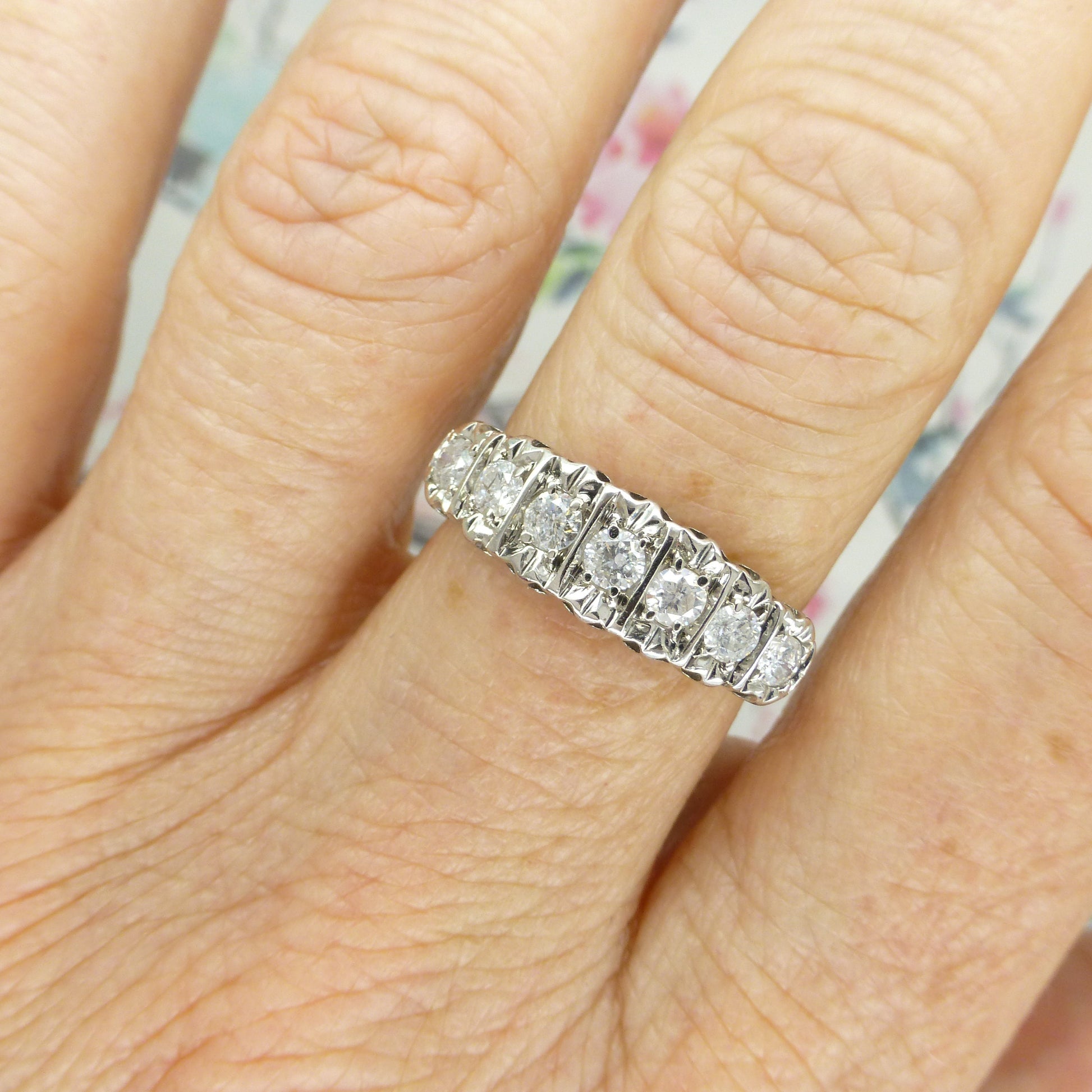 Vintage 9ct gold seven stone Diamond half eternity ring 0.50ct wedding band