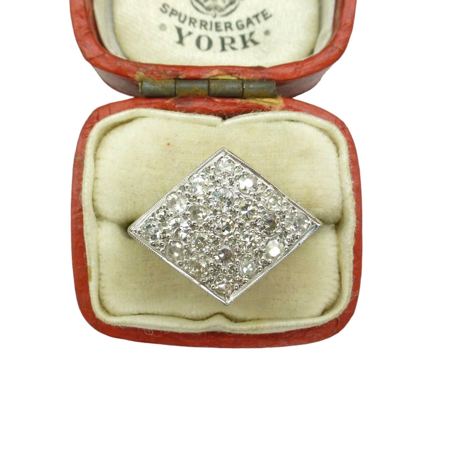 Antique Art Deco 18ct Platinum pavé diamond cluster panel ring