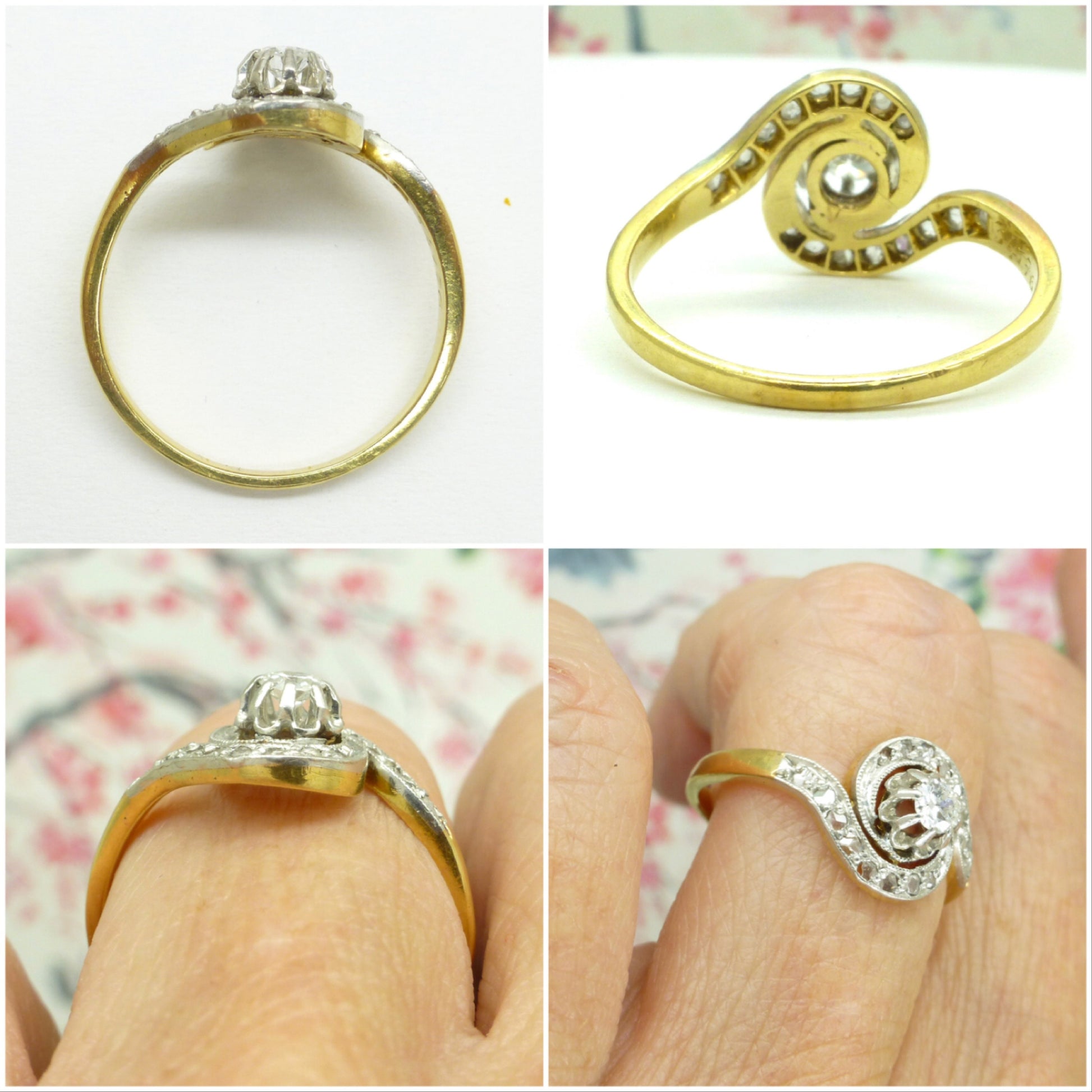 Antique French 18ct diamond tourbillon solitaire ring ~ Edwardian - Belle Èpoque c1900-1910