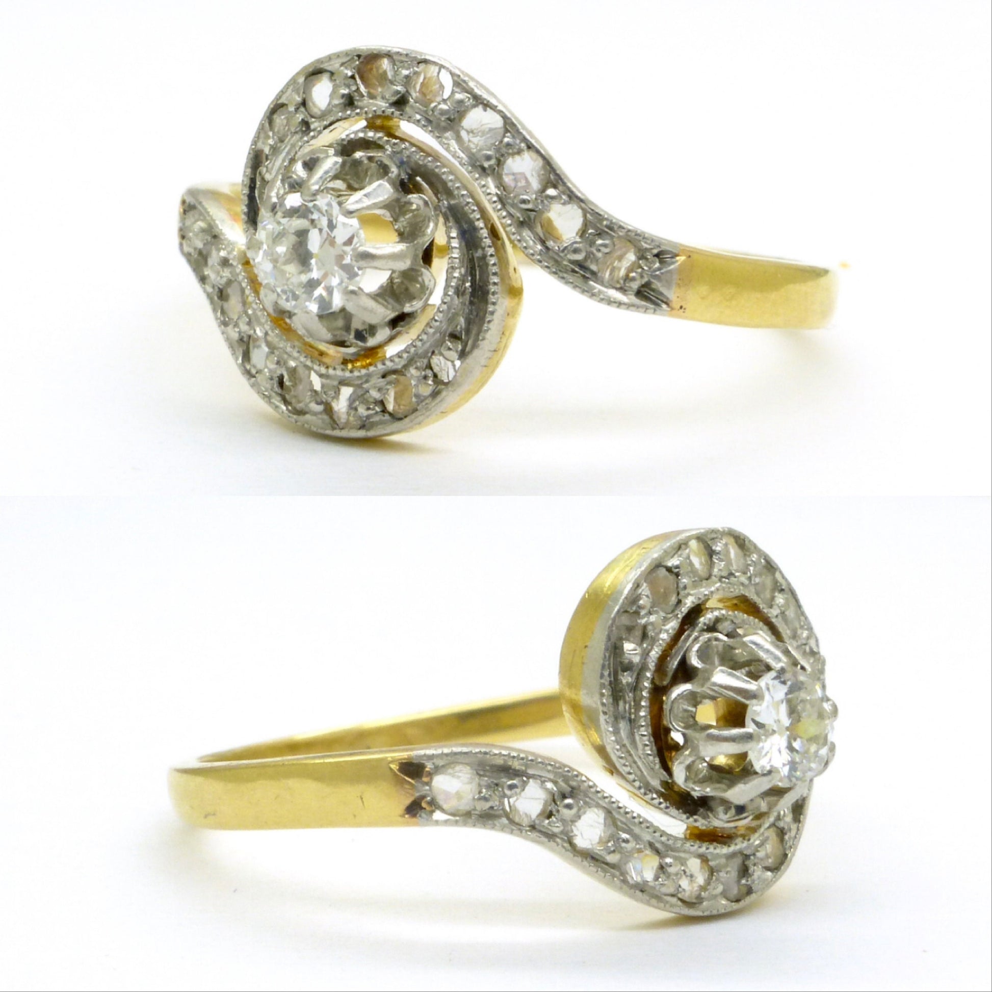 Antique French 18ct diamond tourbillon solitaire ring ~ Edwardian - Belle Èpoque c1900-1910