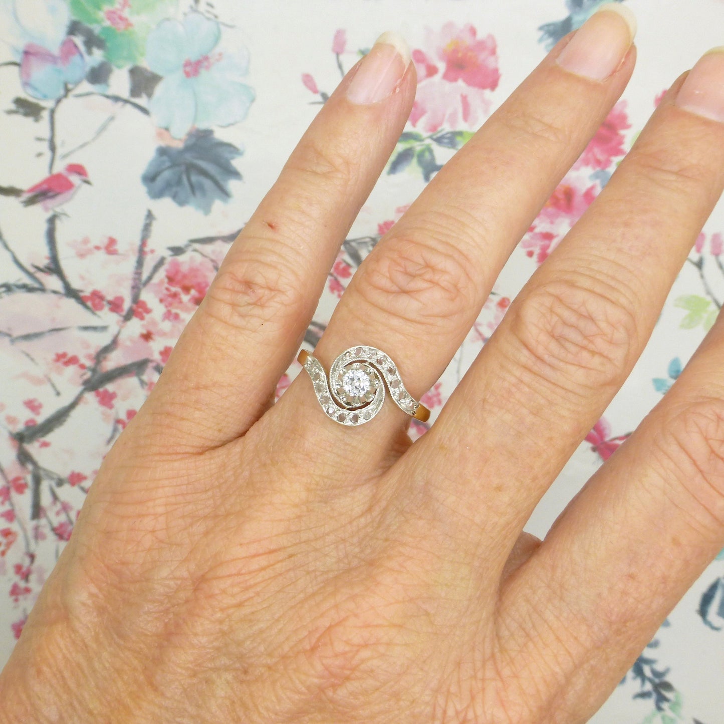 Antique French 18ct diamond tourbillon solitaire ring ~ Edwardian - Belle Èpoque c1900-1910