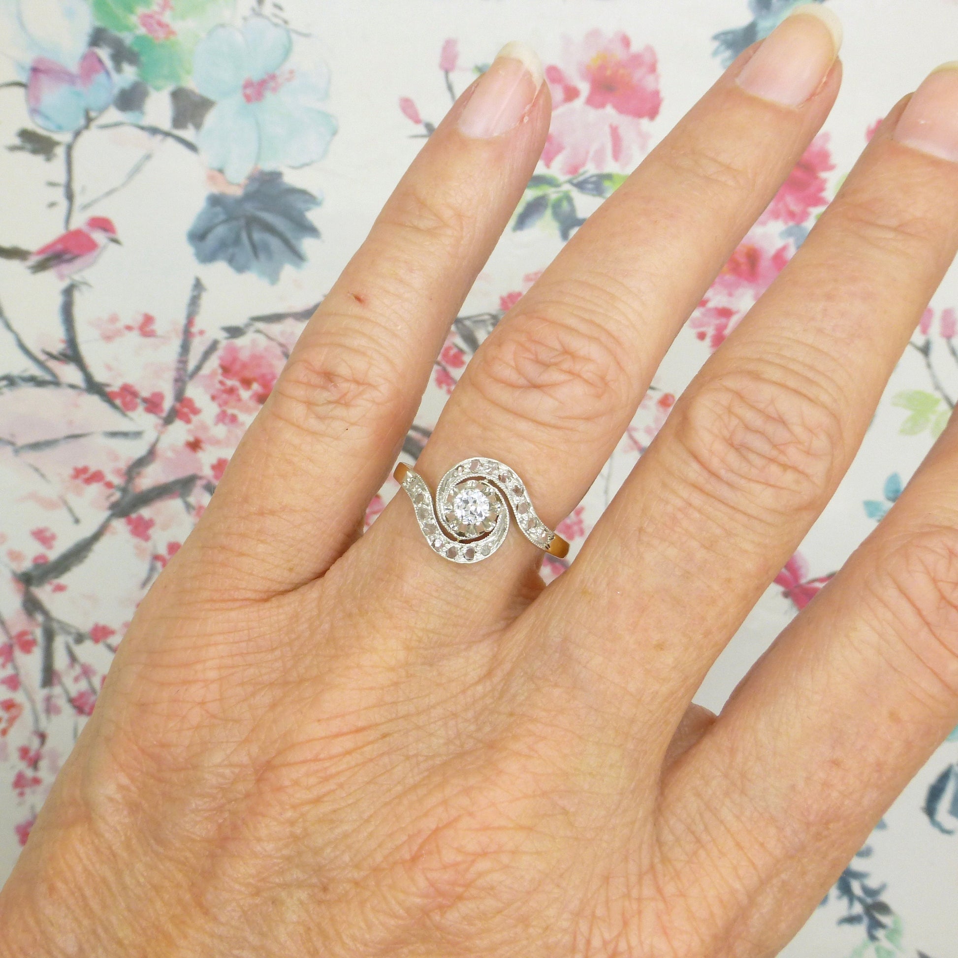 Antique French 18ct diamond tourbillon solitaire ring ~ Edwardian - Belle Èpoque c1900-1910