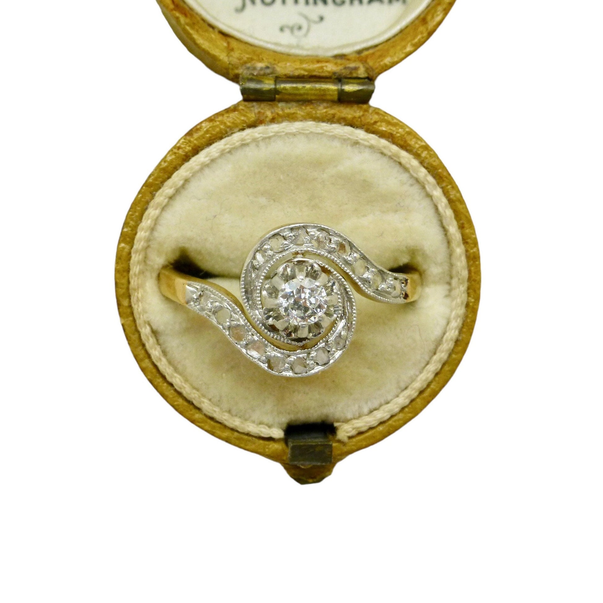 Antique French 18ct diamond tourbillon solitaire ring ~ Edwardian - Belle Èpoque c1900-1910