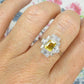 Vintage Art Deco style Platinum yellow sapphire diamond cluster panel ring