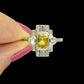 Vintage Art Deco style Platinum yellow sapphire diamond cluster panel ring