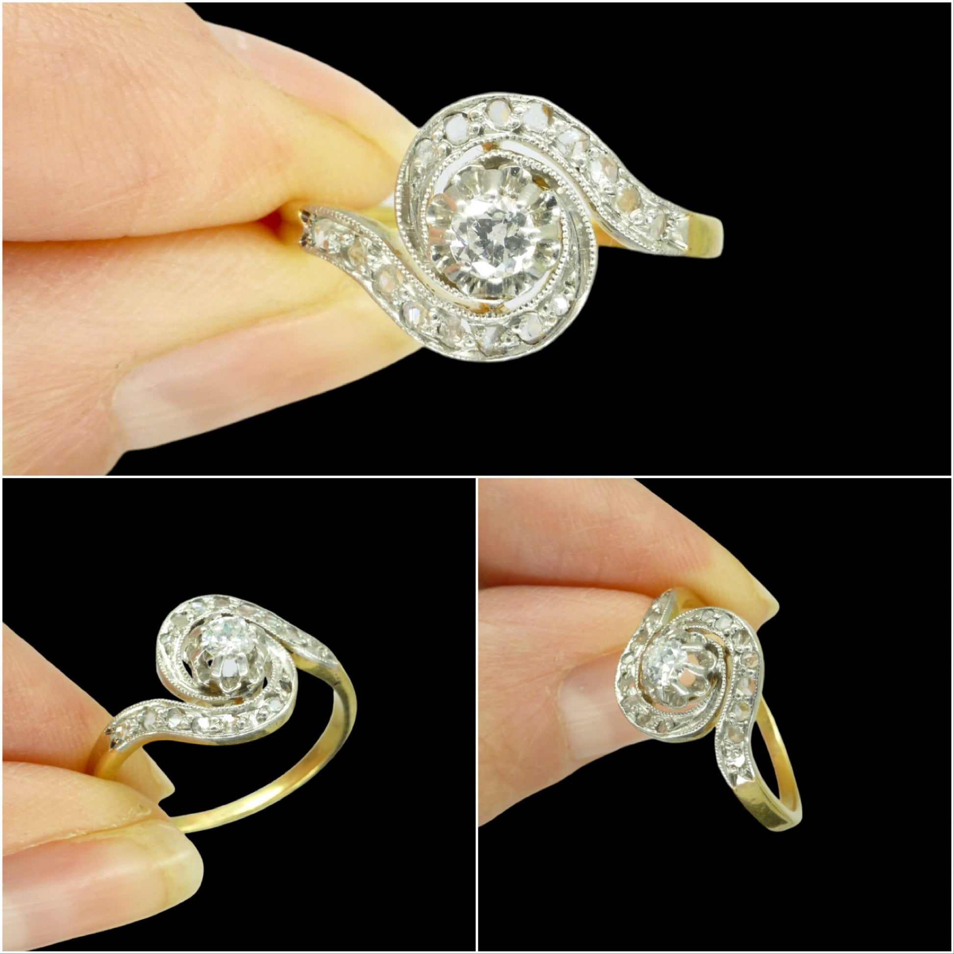 Antique French 18ct diamond tourbillon solitaire ring ~ Edwardian - Belle Èpoque c1900-1910
