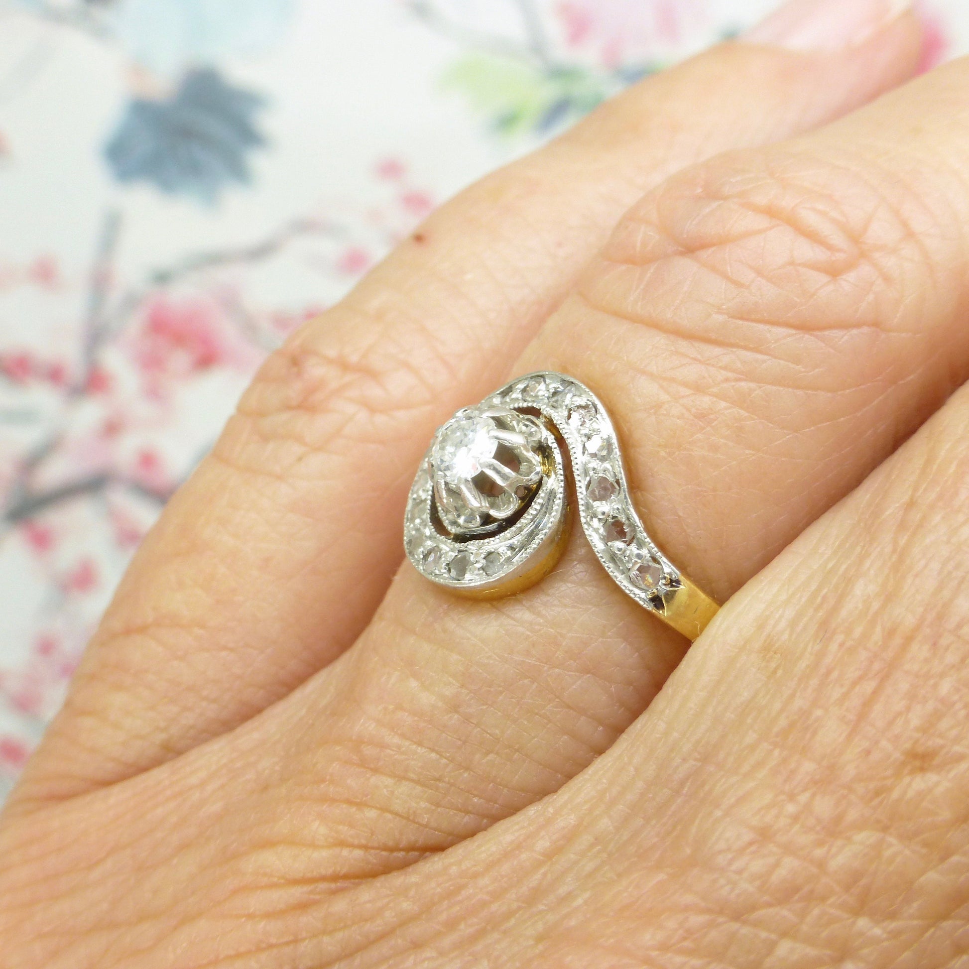 Antique French 18ct diamond tourbillon solitaire ring ~ Edwardian - Belle Èpoque c1900-1910