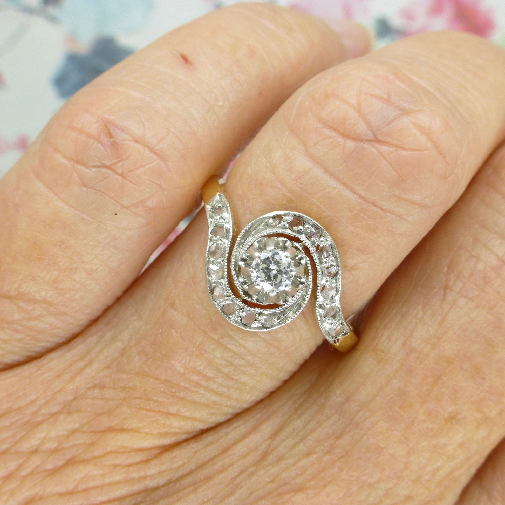 Antique French 18ct diamond tourbillon solitaire ring ~ Edwardian - Belle Èpoque c1900-1910