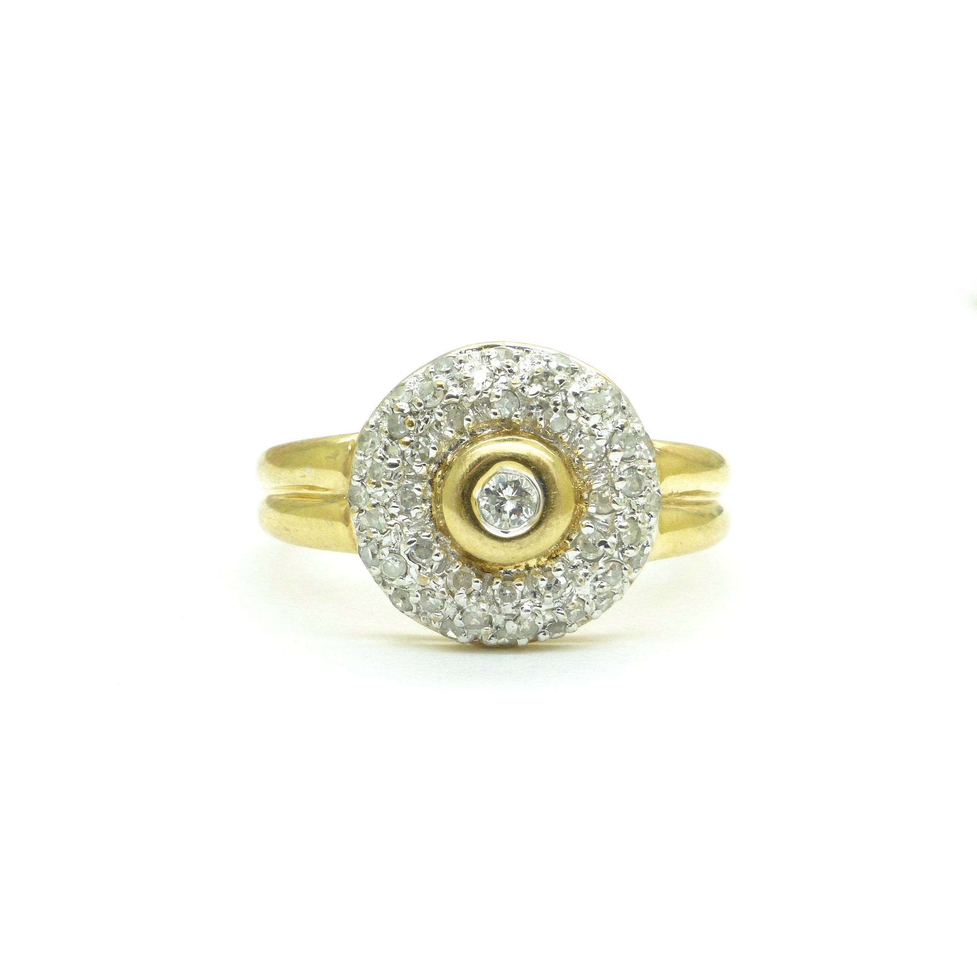 Vintage 9ct gold pavé set Diamond halo cluster ring