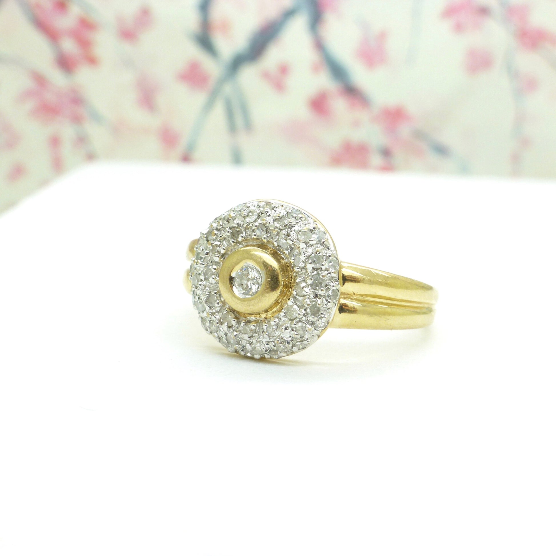 Vintage 9ct gold pavé set Diamond halo cluster ring