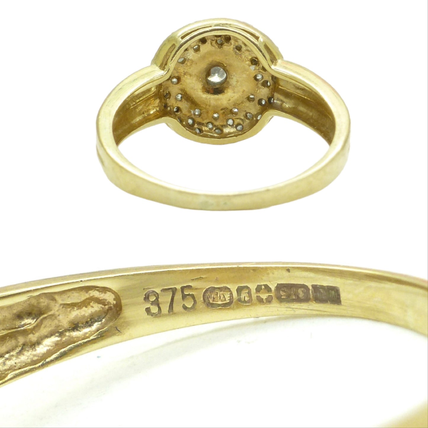 Vintage 9ct gold pavé set Diamond halo cluster ring