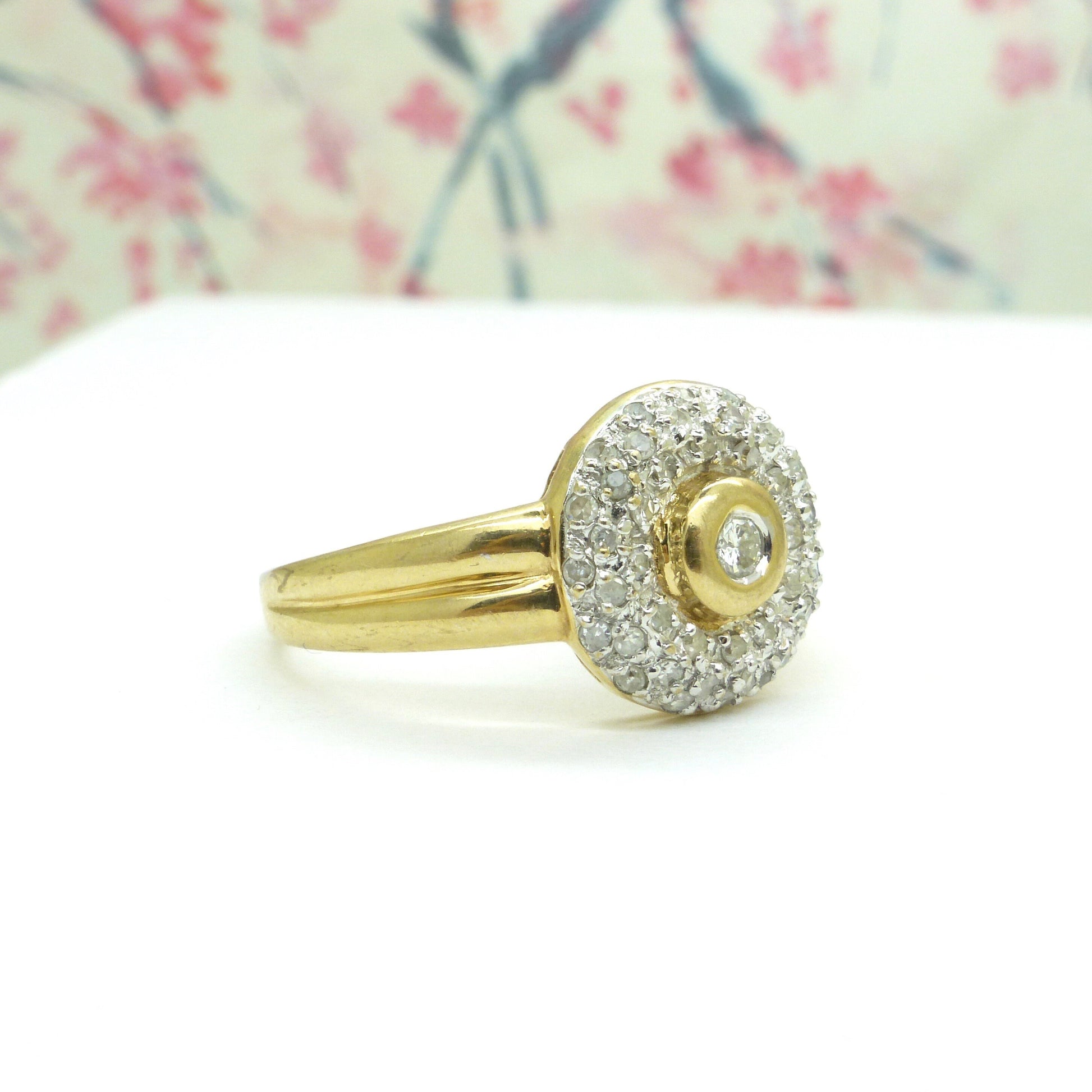 Vintage 9ct gold pavé set Diamond halo cluster ring