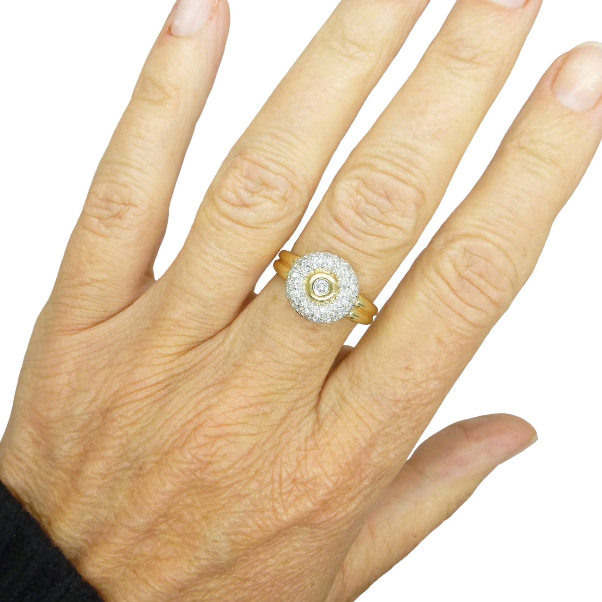 Vintage 9ct gold pavé set Diamond halo cluster ring