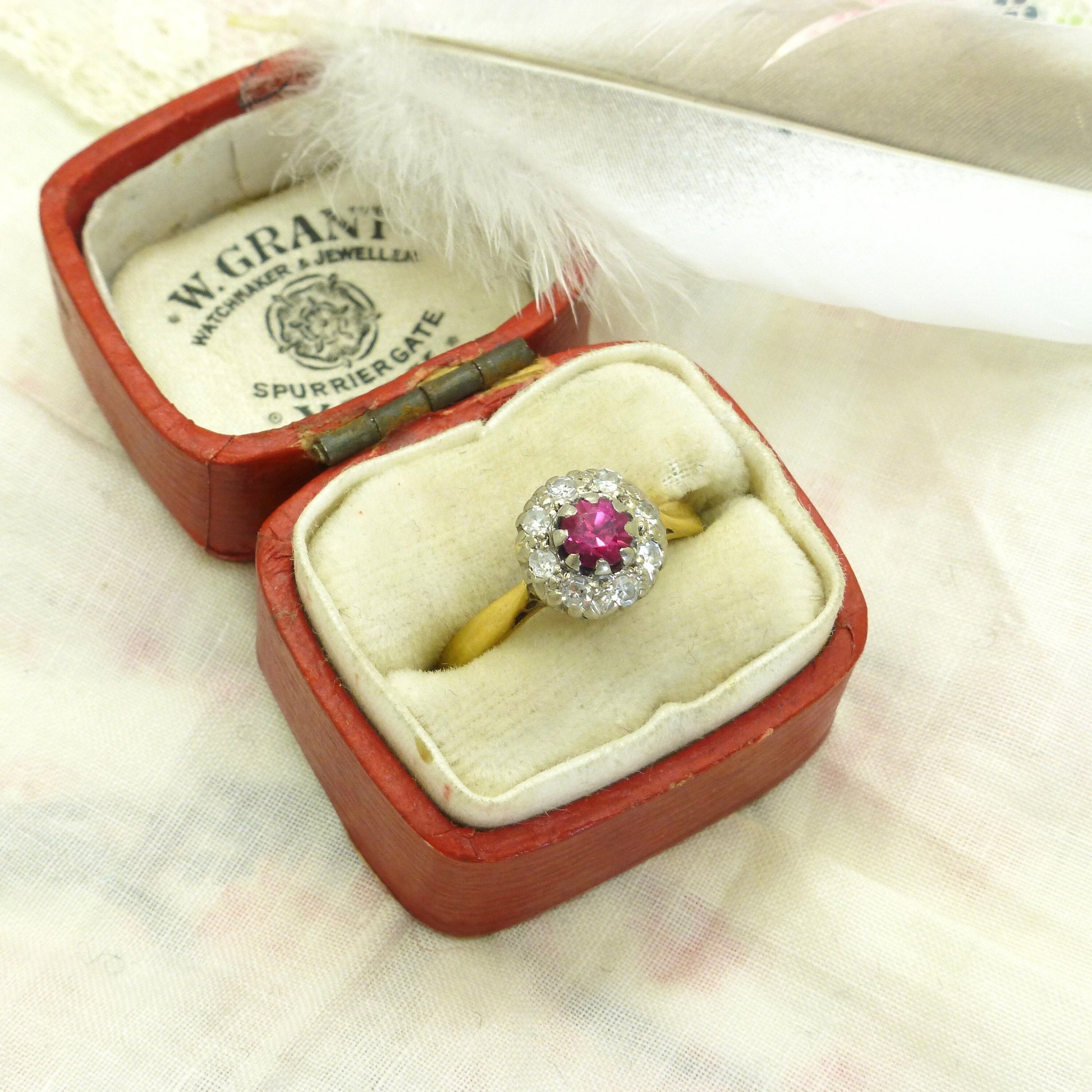 Antique 18ct ruby & diamond daisy cluster ring c1920's