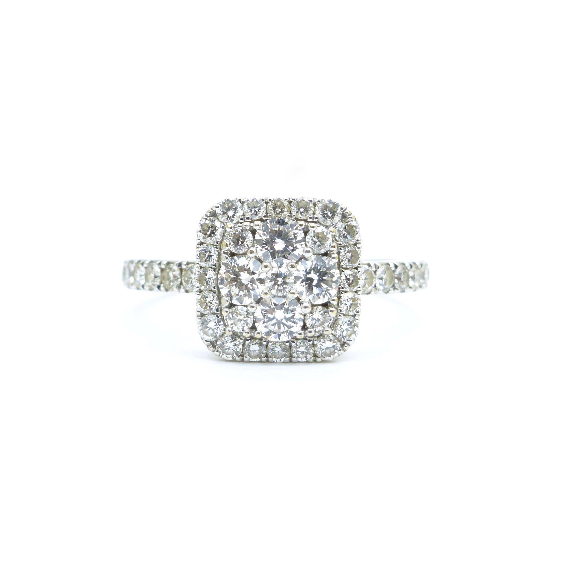 Vintage 18ct white gold diamond cluster engagement ring