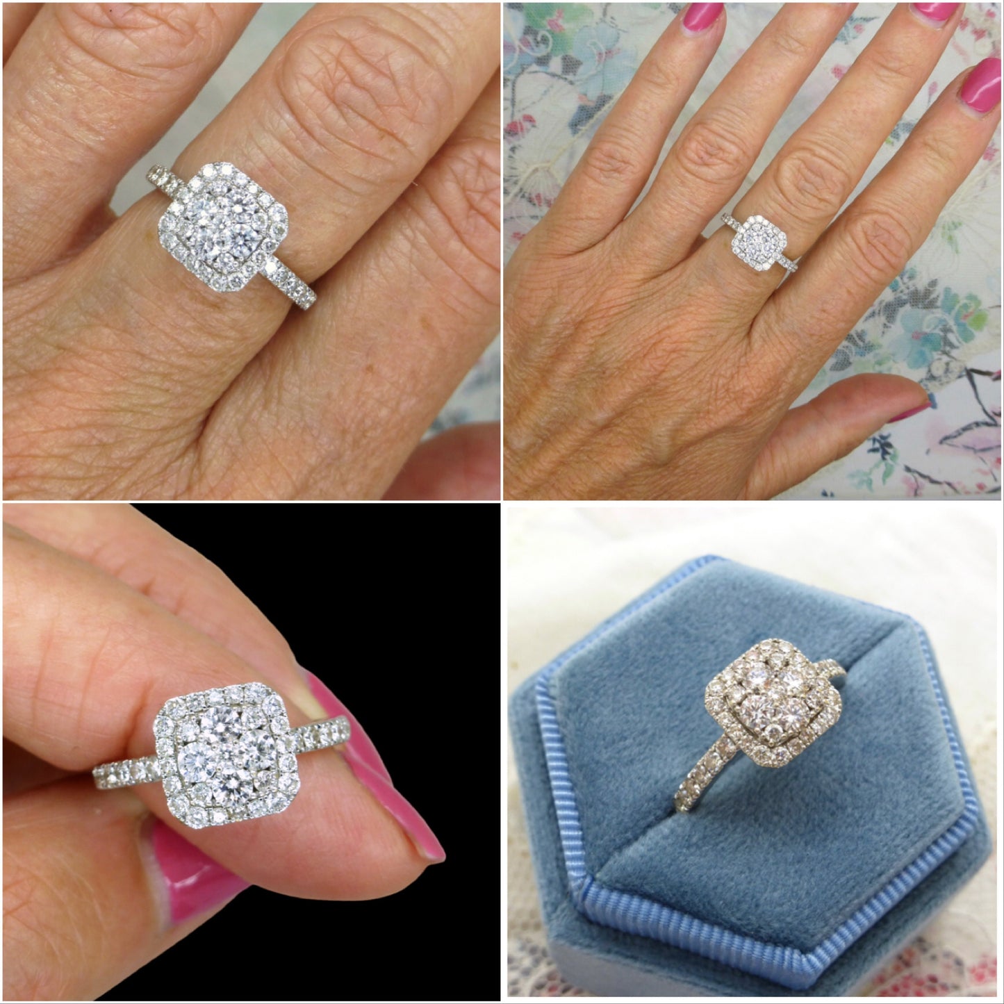 Vintage 18ct white gold diamond cluster engagement ring