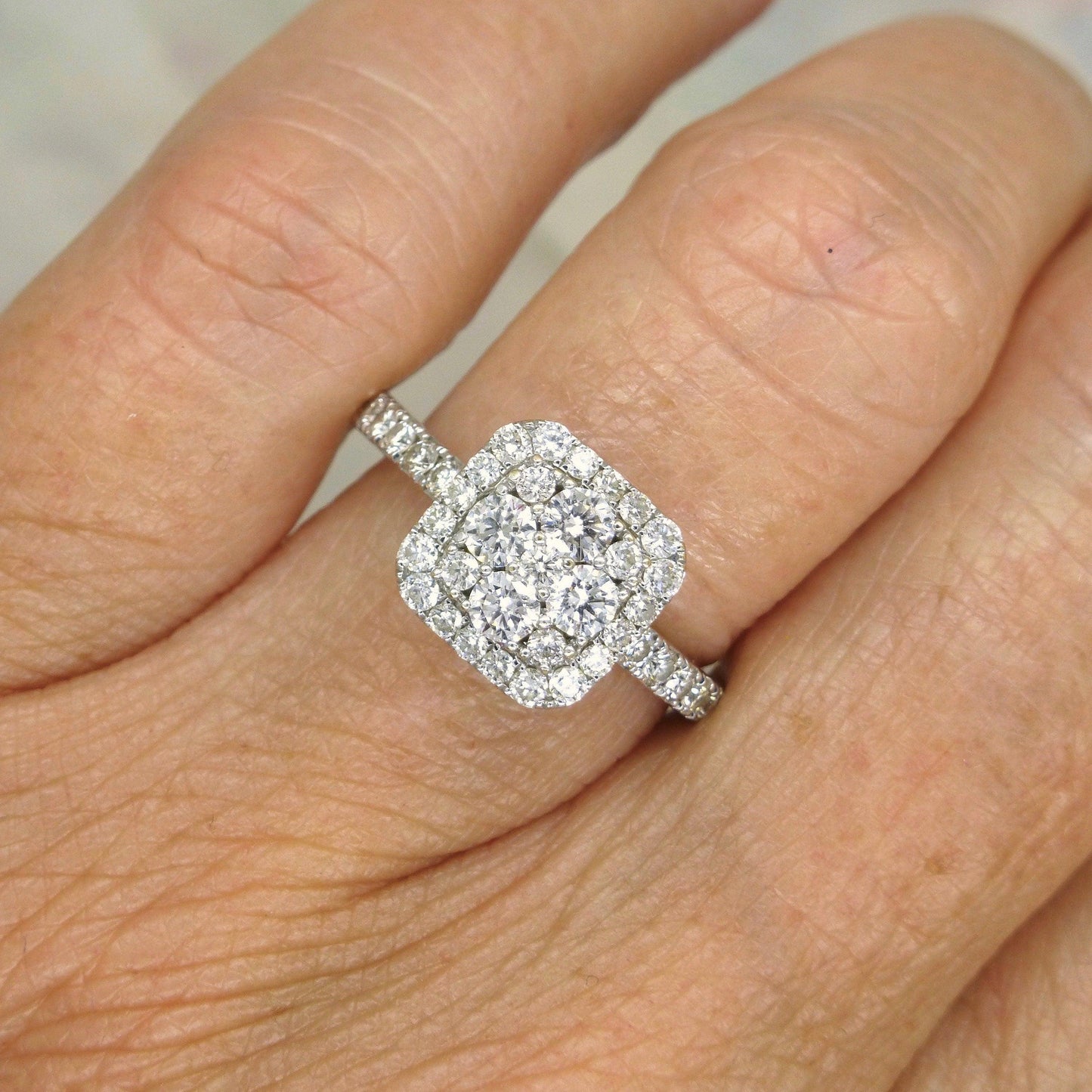 Vintage 18ct white gold diamond cluster engagement ring