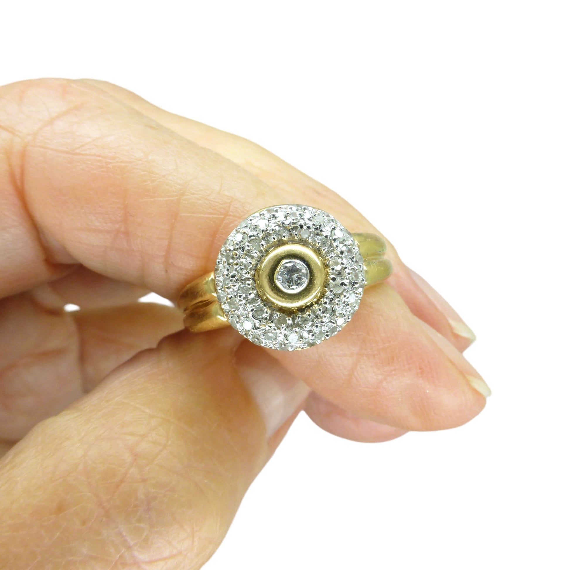 Vintage 9ct gold pavé set Diamond halo cluster ring