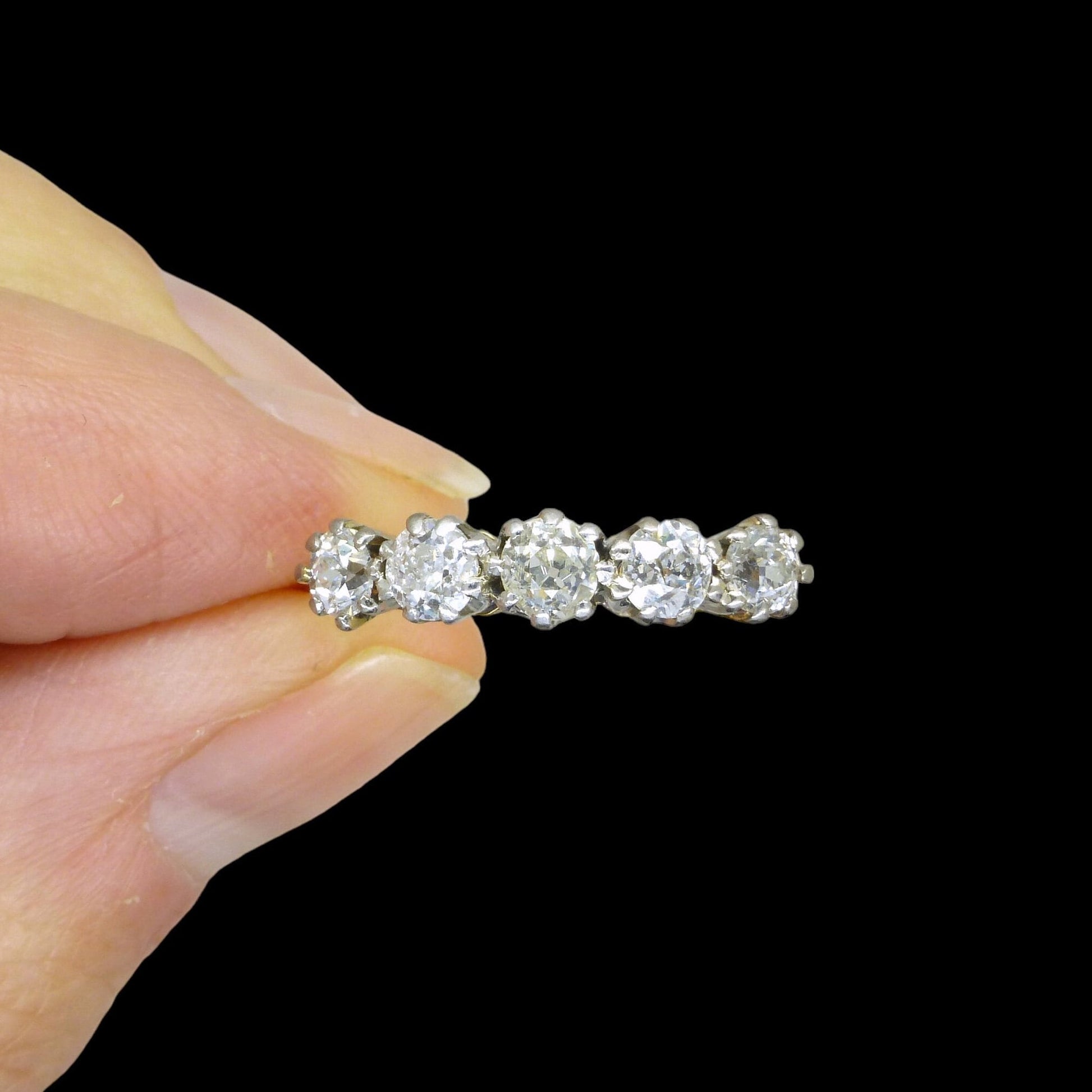 Antique Edwardian 18ct Platinum old mine cut diamond five stone ring 0.85ct c1900s -1920's
