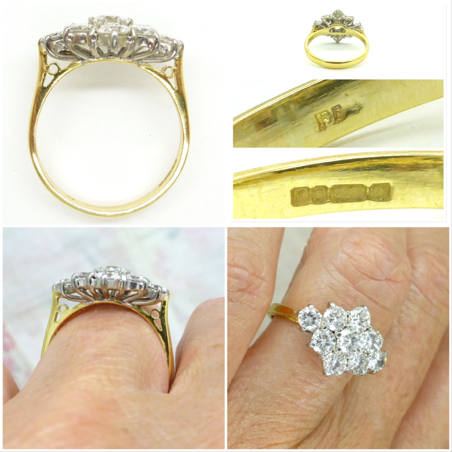 Stunning vintage 18ct gold diamond cluster engagement ring 1.73 carat ~ Independent Valuation