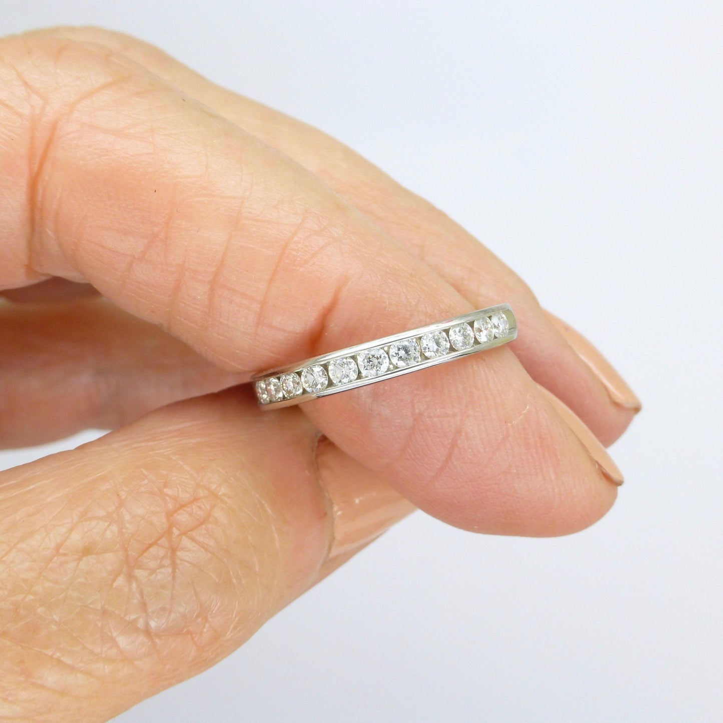 Vintage 14ct white gold channel set Diamond half eternity ring ~ wedding band