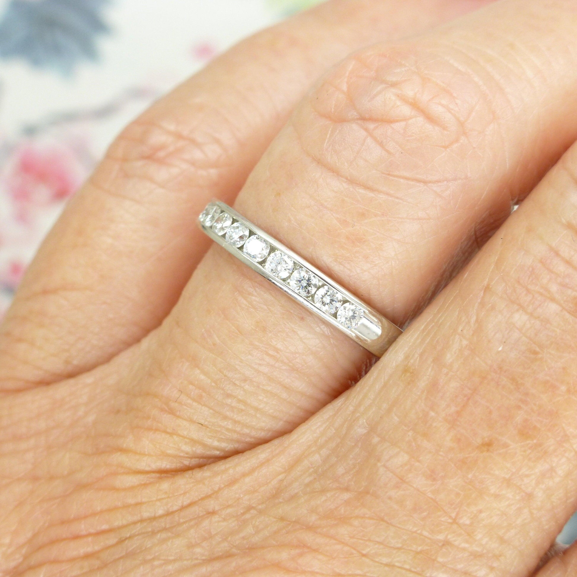 Vintage 14ct white gold channel set Diamond half eternity ring ~ wedding band