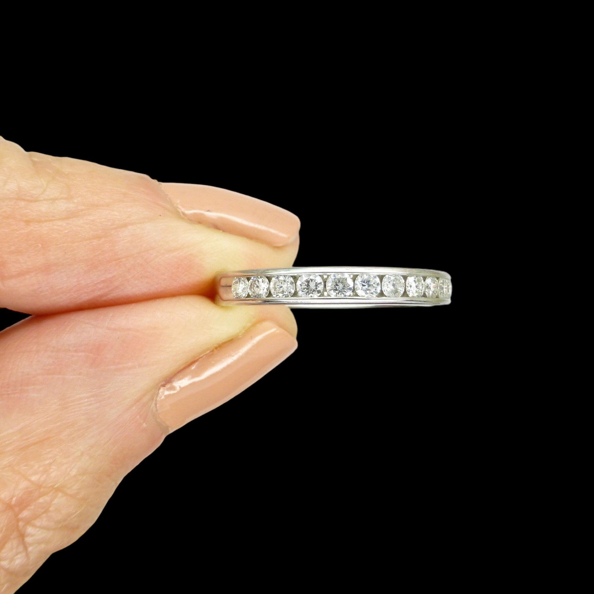 Vintage 14ct white gold channel set Diamond half eternity ring ~ wedding band