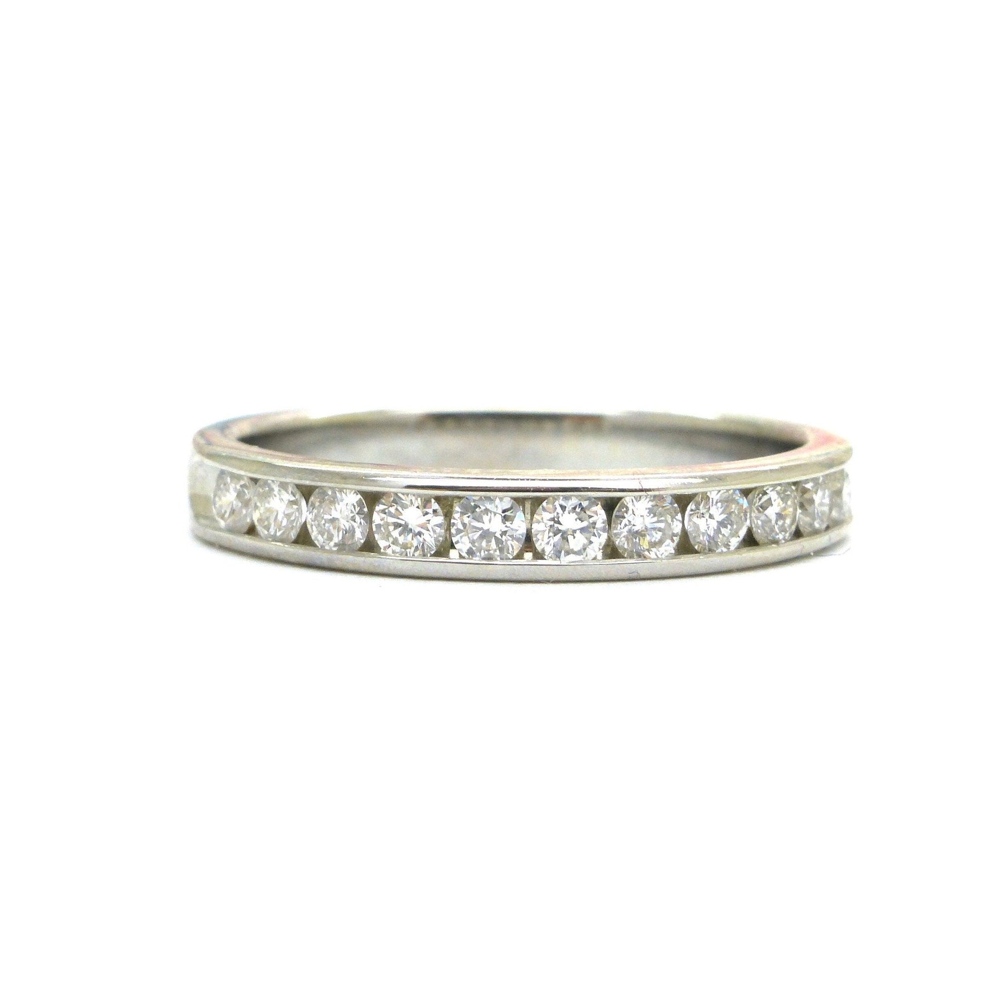 Vintage 14ct white gold channel set Diamond half eternity ring ~ wedding band