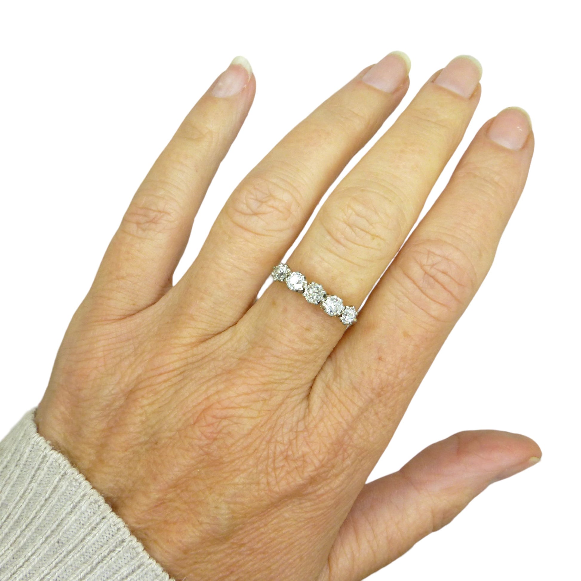 Antique Edwardian 18ct Platinum old mine cut diamond five stone ring 0.85ct c1900s -1920's