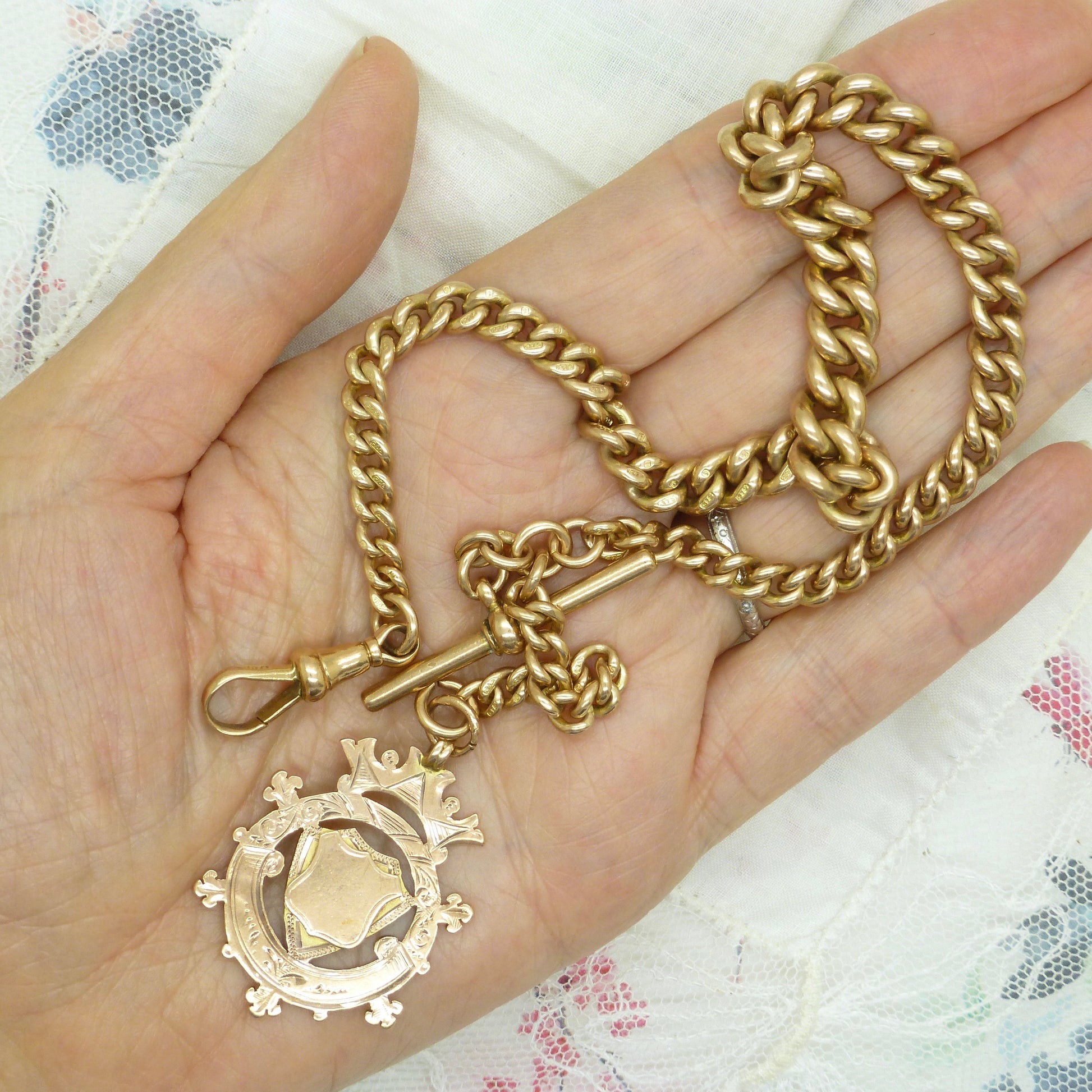 Antique Victorian/Edwardian 9ct solid rose gold heavy Albert watch/neck chain 14ins 50.8 grams