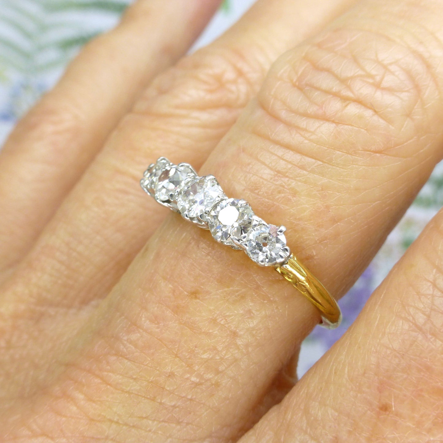 Antique 18ct old cut diamond five stone ring 1.00 carat ~ Edwardian eternity wedding band