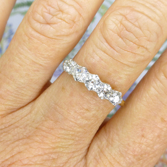 Antique 18ct old cut diamond five stone ring 1.00 carat ~ Edwardian eternity wedding band