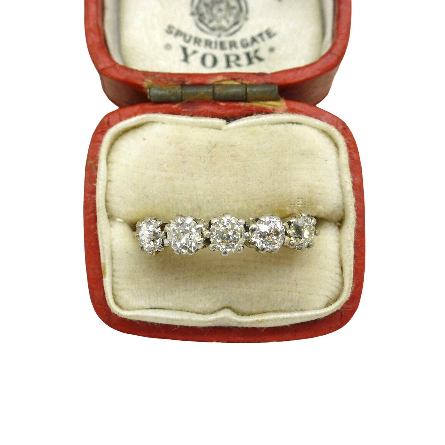 Antique Edwardian 18ct Platinum old mine cut diamond five stone ring 0.85ct c1900s -1920's