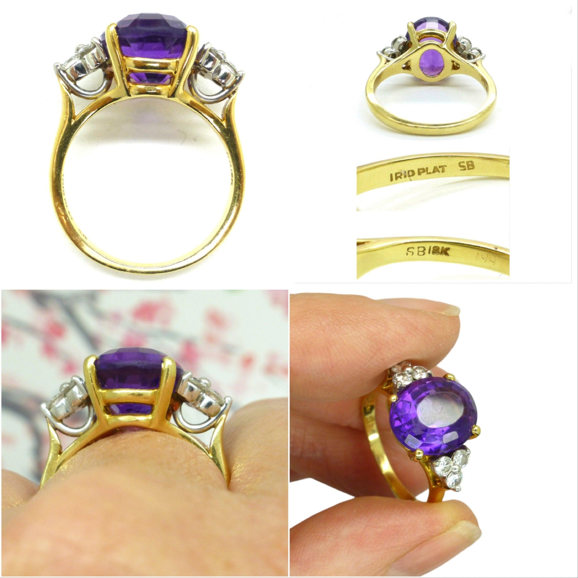 Vintage 18ct Platinum oval Amethyst & Diamond ring