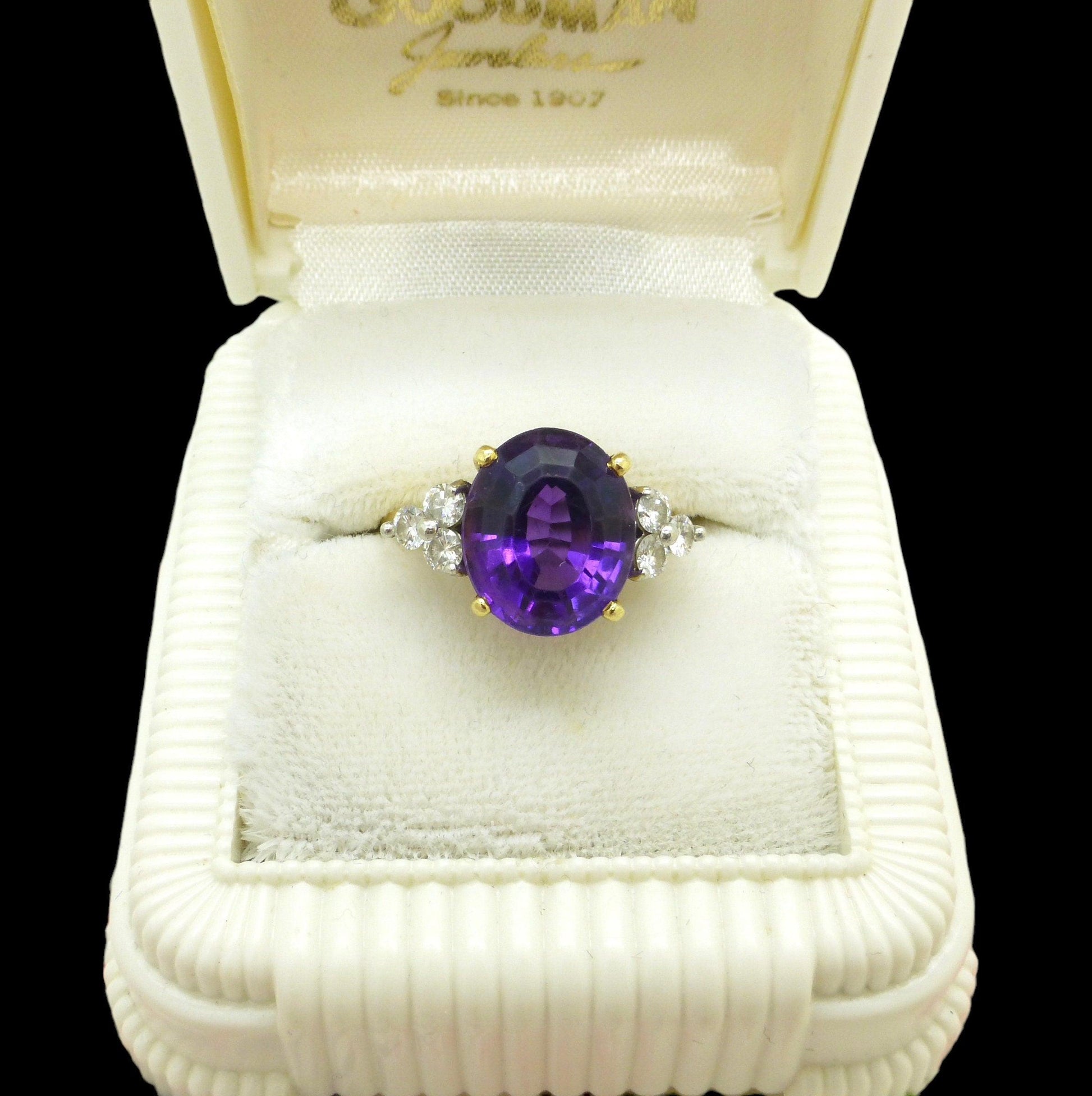 Vintage 18ct Platinum oval Amethyst & Diamond ring
