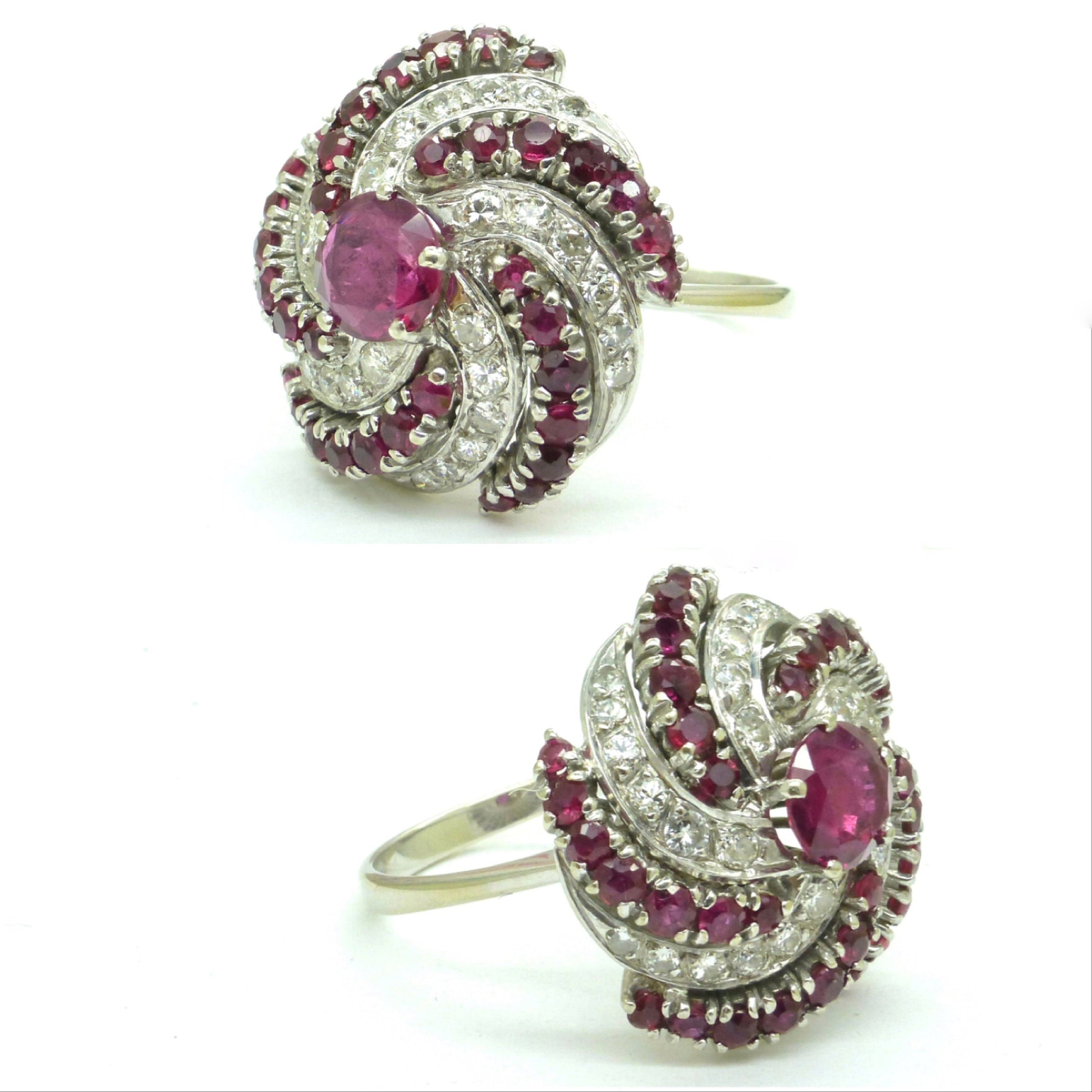 Stunning Vintage 18ct white gold ruby & diamond Bombé cluster ring ~ Statement ring ~ independent valuation