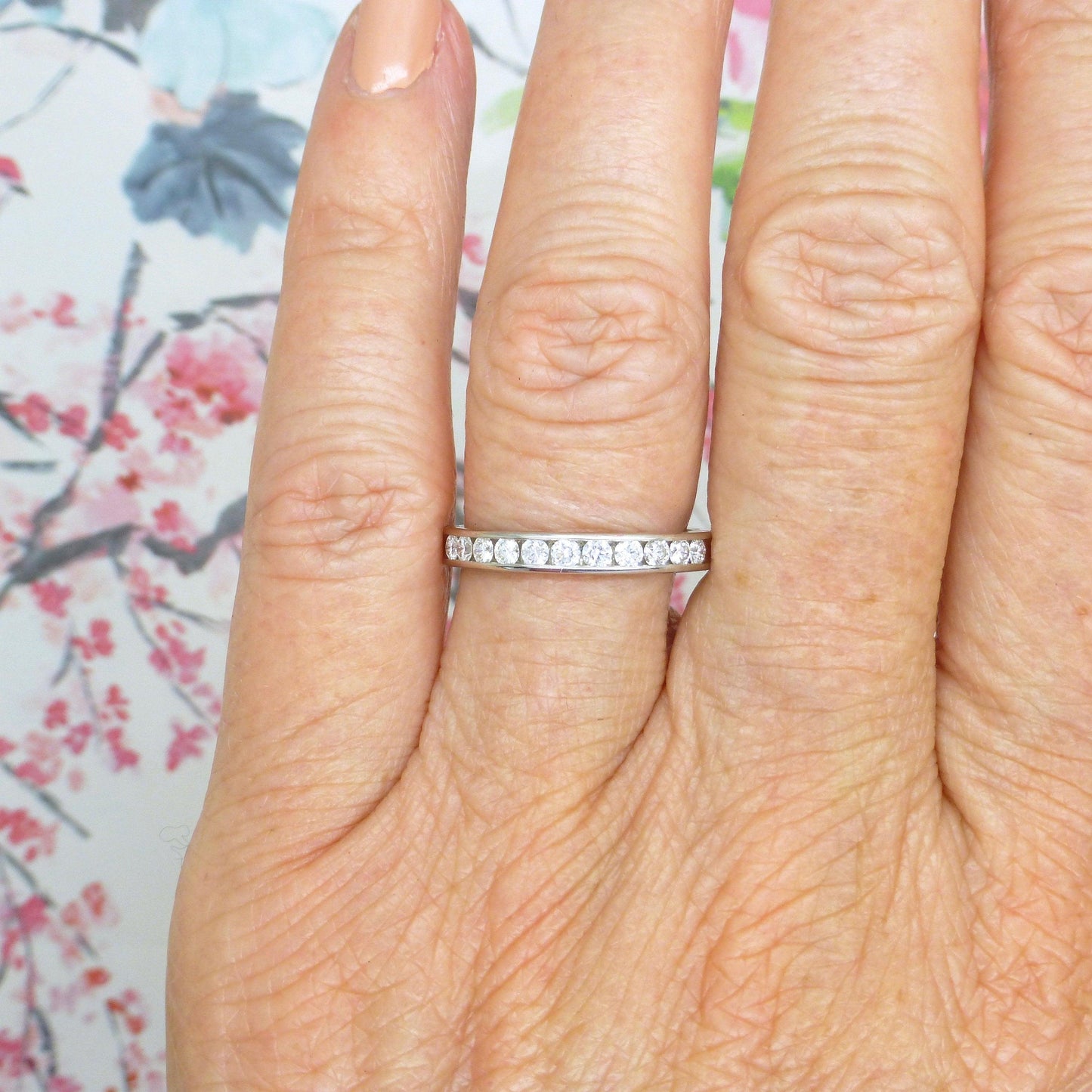 Vintage 14ct white gold channel set Diamond half eternity ring ~ wedding band