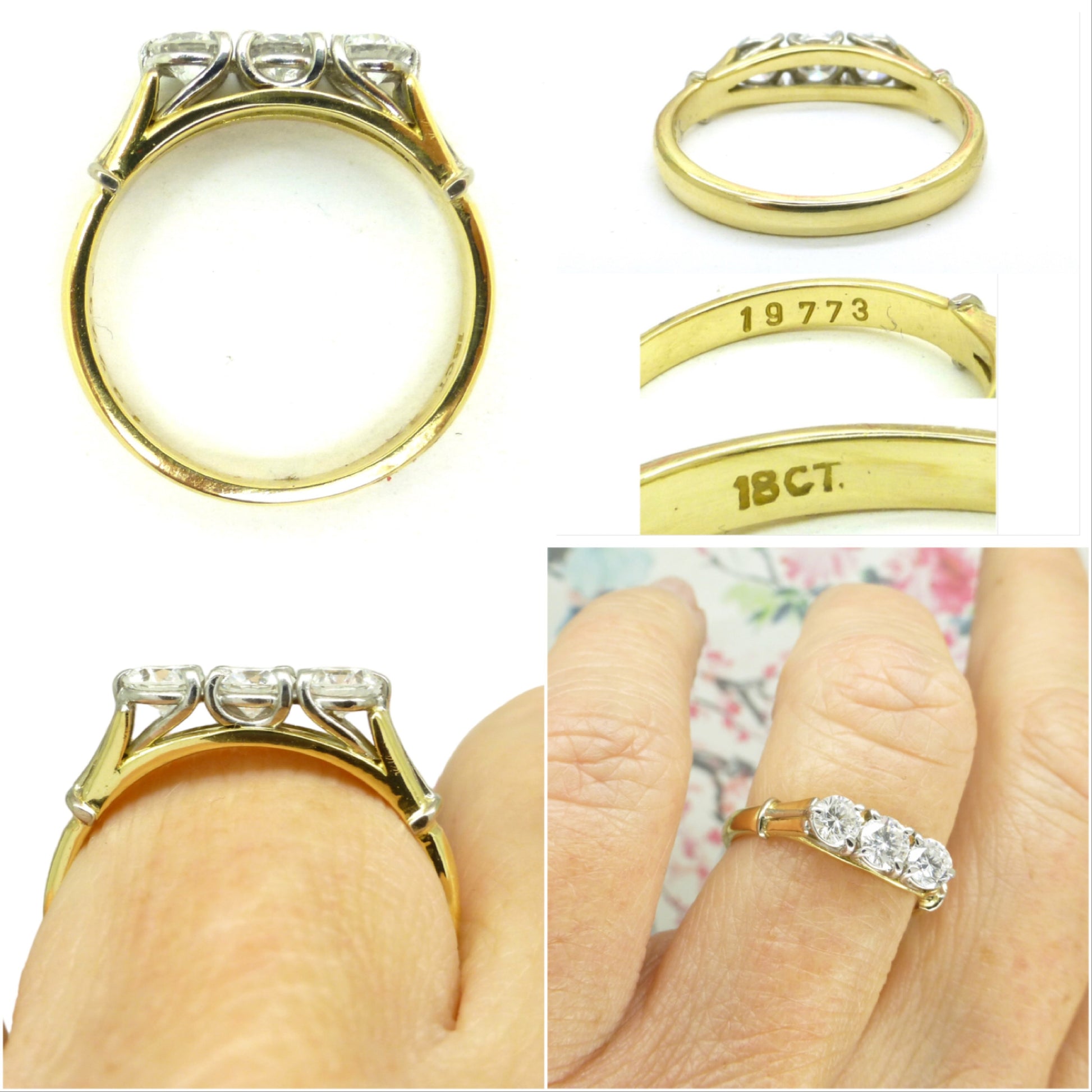 Vintage 18ct diamond three stone trilogy ring 0.58ct