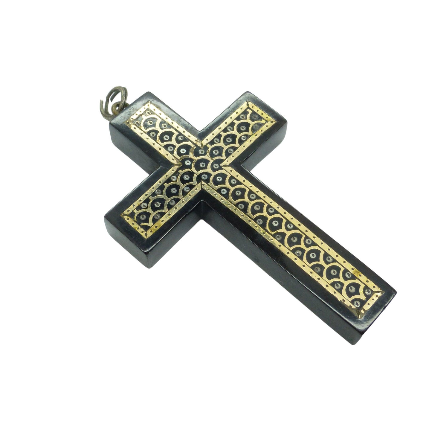 Antique Victorian 9ct gold & silver inlaid Piqué cross pendant