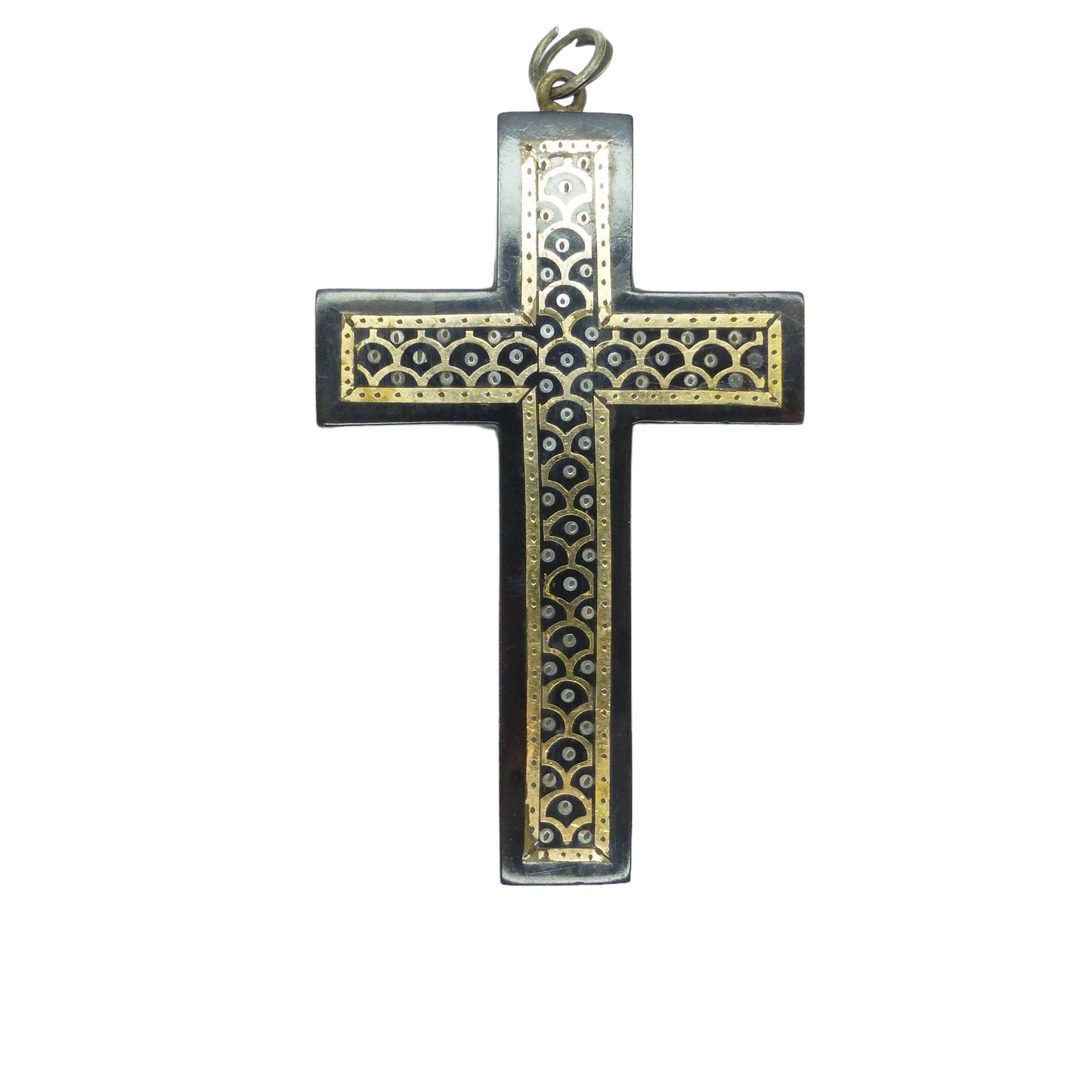 Antique Victorian 9ct gold & silver inlaid Piqué cross pendant