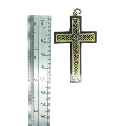 Antique Victorian 9ct gold & silver inlaid Piqué cross pendant