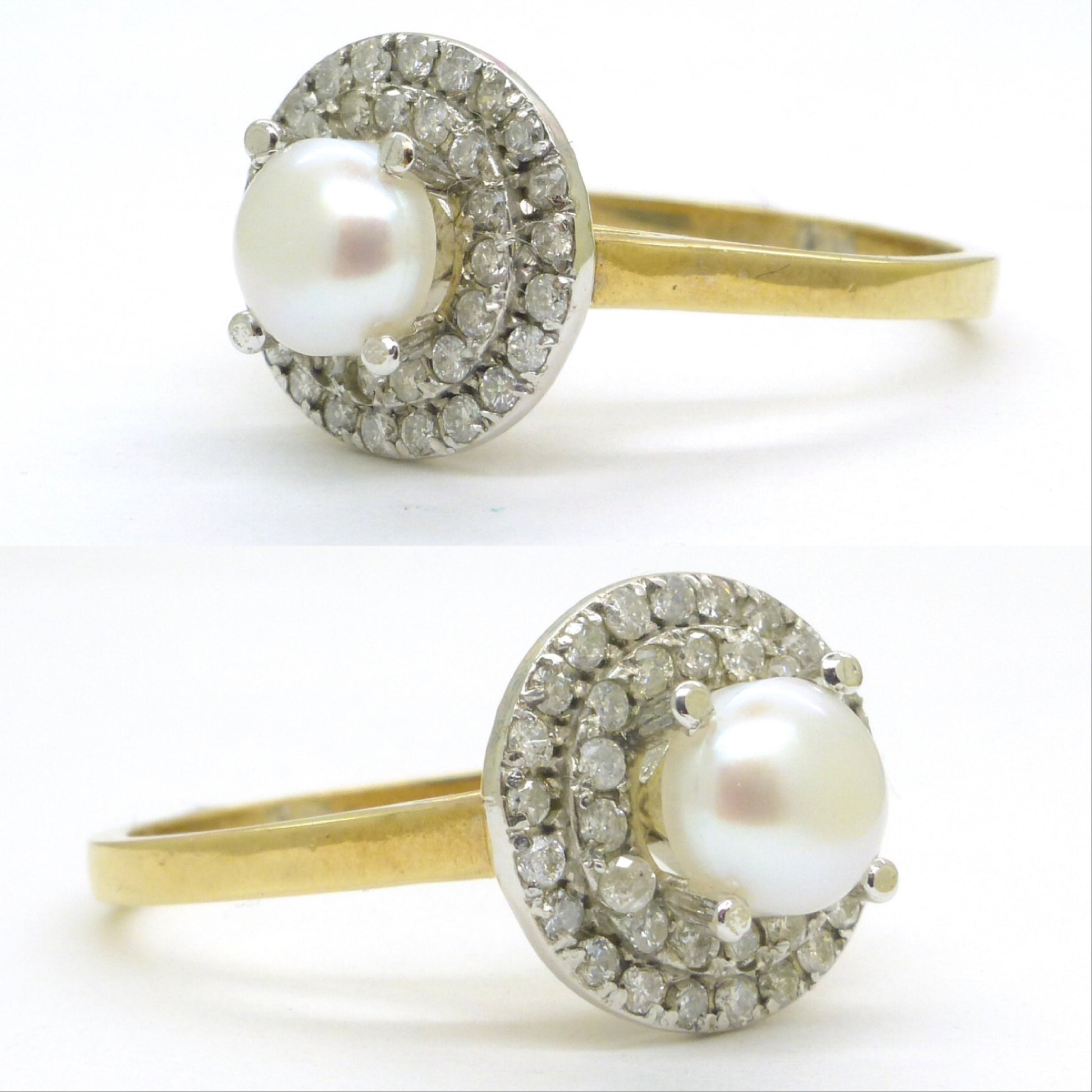 Vintage 9ct gold Pearl & Diamond halo cluster ring